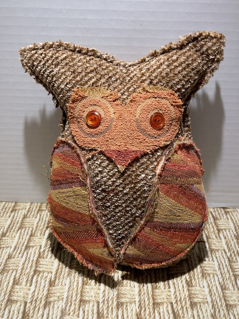 Handcrafted Rustic Brown & Orange Owl Plush Decorative Accent